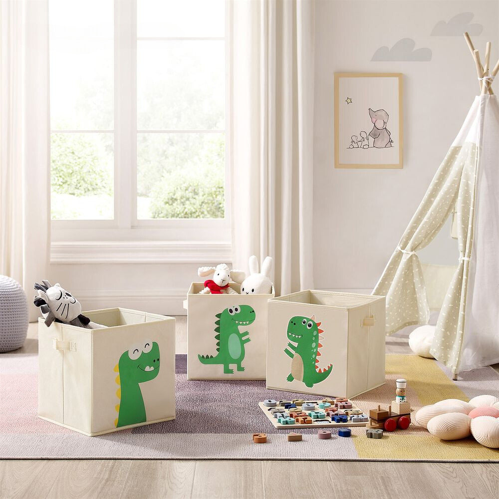 Nancy's Prescot Speelgoed Organizer - Opbergdozen - Set van 3 - Stof - Beige - Groen - 30 x 30 x 30 cm