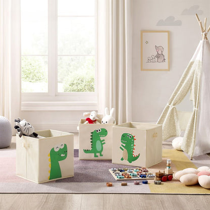 Nancy's Prescot Speelgoed Organizer - Opbergdozen - Set van 3 - Stof - Beige - Groen - 30 x 30 x 30 cm