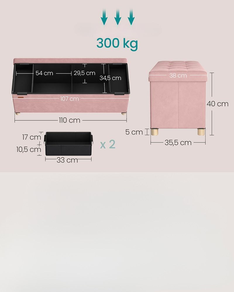 Nancy's Erbusco Opbergbank - Poef met Opbergruimte - Bankje - Pastelroze- Fluweel - ± 110 x 40 x 40 cm