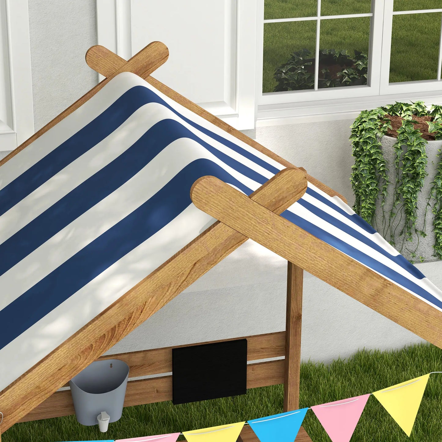 Nancy's Donnini Zandbak - Kinderzandbak - Met Dak - Bruin / Wit - Dennenhout - ± 125 x 115 x 145 cm
