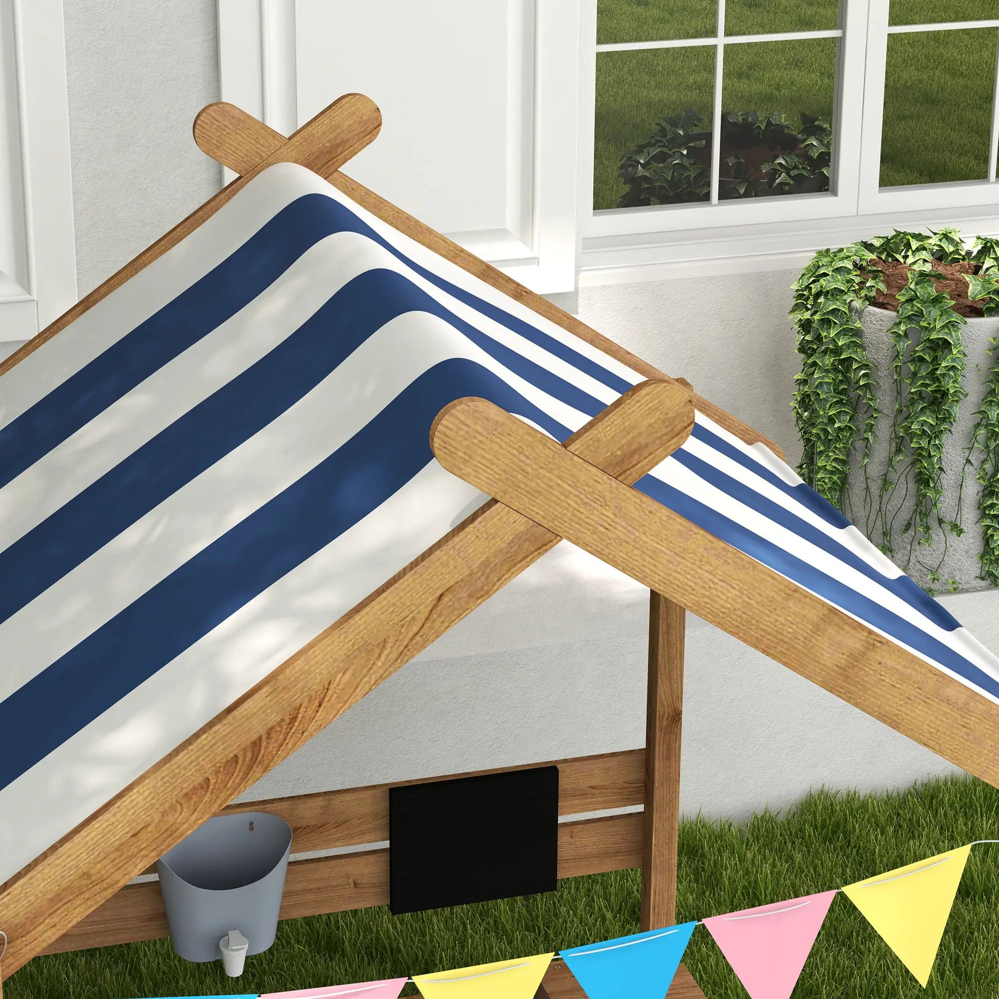 Nancy's Donnini Zandbak - Kinderzandbak - Met Dak - Bruin / Wit - Dennenhout - ± 125 x 115 x 145 cm