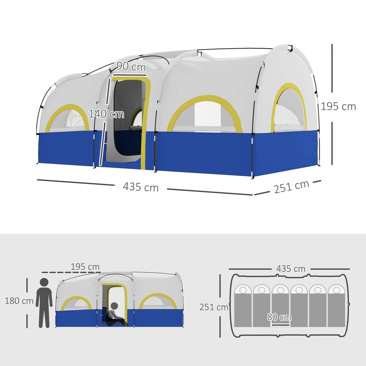 Nancy's Foppolo Kampeertent - Campingtent - 4-6 Personen - Blauw - ± 435 x 250 x 195 cm