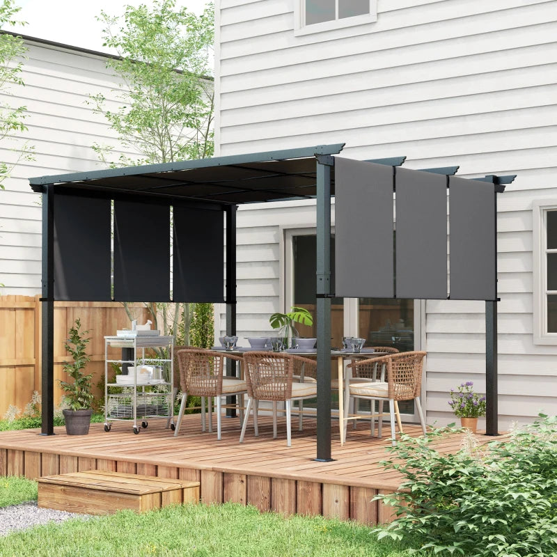 Nancy's Supino Pergola - Tuinpaviljoen - Uitschuifbaar zonnedak - Grijs - ± 355 x 295 x 235 cm