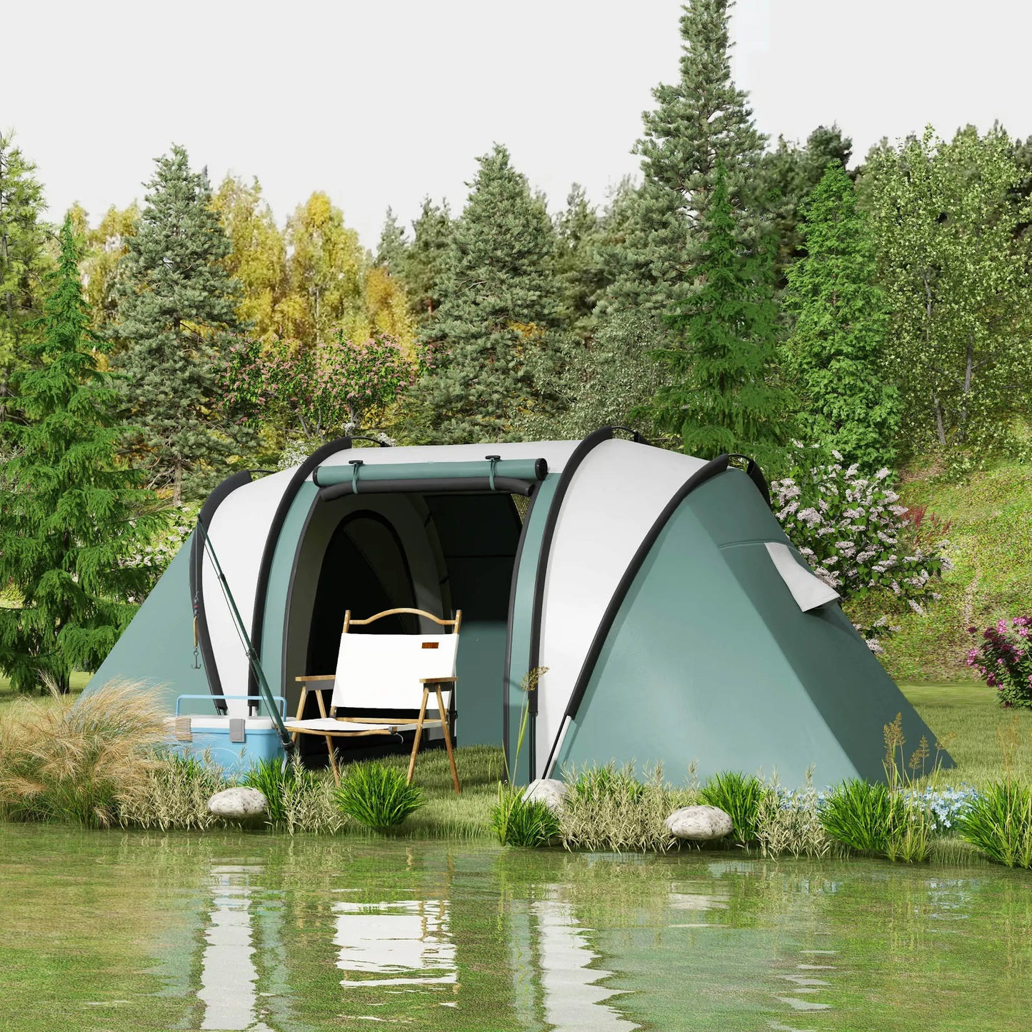 Nancy's Garlenda Kampeertent - Campingtent - 2-Slaapkamer Woontent - Waterdicht - Groen- 450 x 220 x 180 cm