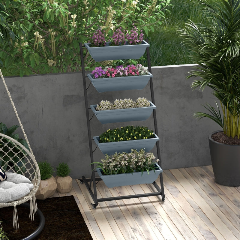 Nancy's Hervas Plant Rack - Flower Stairs - Plant Stairs - Gray - Steel - ± 65 x 64 x 145 cm
