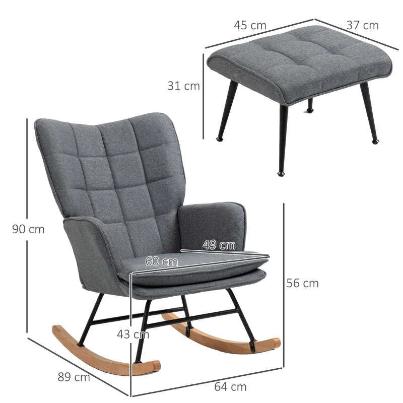 Nancy's Aroios Schommelstoel met voetenbankje - Relaxstoel - Loungestoel - Grijs - Imitatielinnen