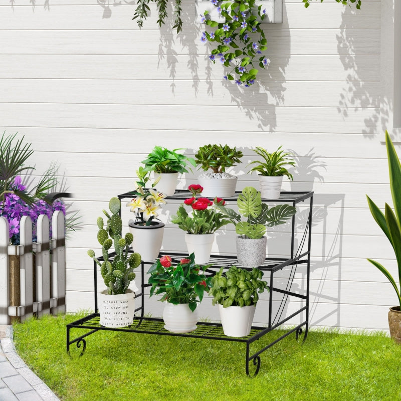 Nancy's Jaen Plant rack - Support à fleurs - Escaliers végétaux - Escaliers fleuris - Noir - ± 95 x 65 x 70 cm
