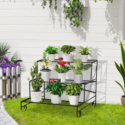 Nancy's Jaen Plant rack - Support à fleurs - Escaliers végétaux - Escaliers fleuris - Noir - ± 95 x 65 x 70 cm