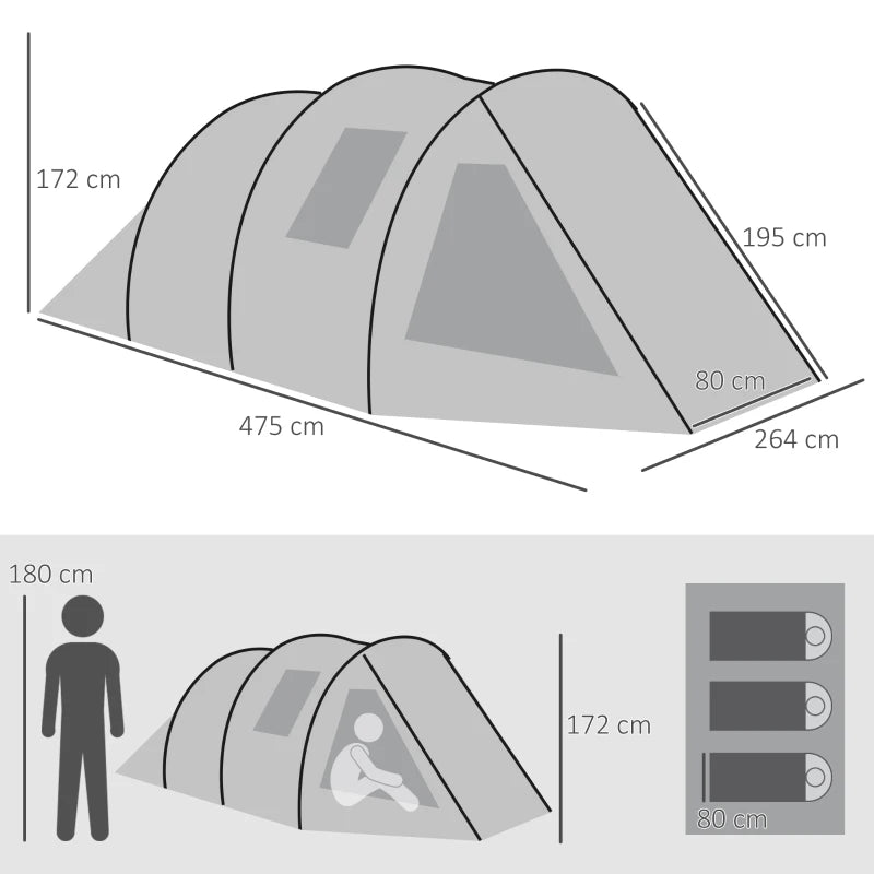 Tente de camping Nancy's Agadao - Tente de camping - 3 à 4 personnes - Vert - ± 475 x 265 x 170 cm