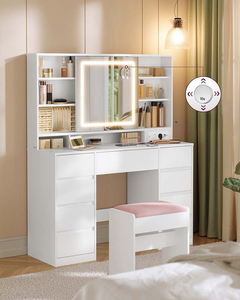 Nancy's Oschiri Kaptafel - Make Up Tafel - Spiegel met LED Verlichting - Wit - ± 110 x 40 x 140 cm