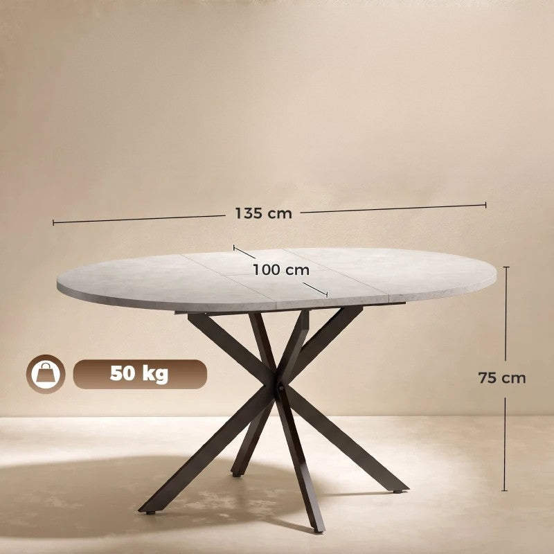 Nancy's Tossicia Eettafel Ovaal - Uitschuifbare eettafel - Tafel ovaal - Grijs / Zwart - MDF / Staal