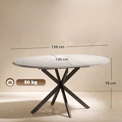 Nancy's Tossicia Eettafel Ovaal - Uitschuifbare eettafel - Tafel ovaal - Grijs / Zwart - MDF / Staal