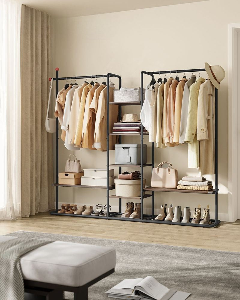 Nancy's Moretta Kledingrek - Garderoberek - Kledingstang - Walnootkleurig / Zwart - ± 165 x 35 x  175 cm