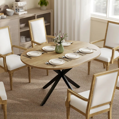 Nancy's Tossicia Eettafel Ovaal - Uitschuifbare eettafel - Tafel ovaal - Naturel hout / Zwart - MDF / Staal