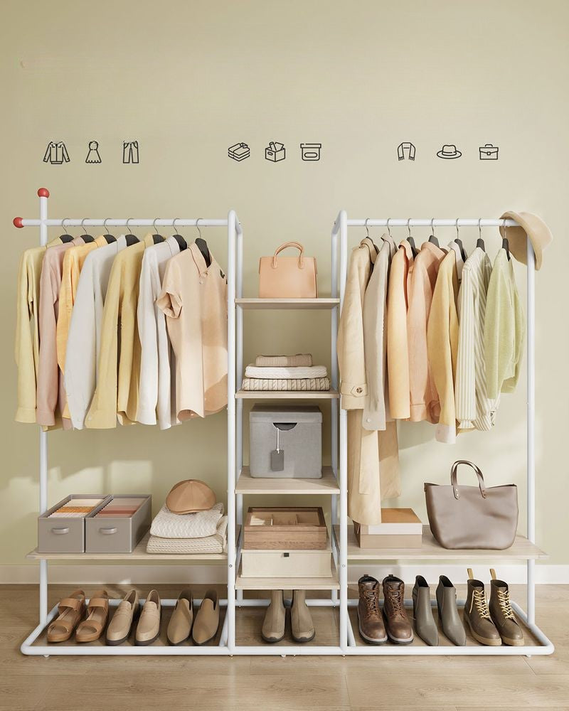 Nancy's Moretta Kledingrek - Garderoberek - Kledingstang - Naturel Beige / Wit - ± 165 x 35 x 175 cm
