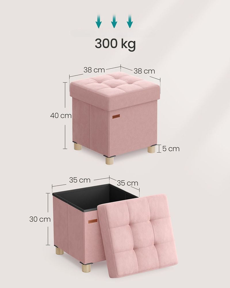 Nancy's Erbezzo Opbergbank - Hocker met opbergruimte - Kruk - Pastelroze - Fluweel - ± 40 x 40 x 40 cm