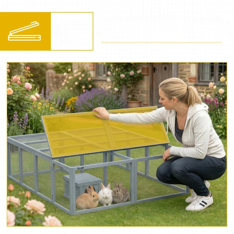Nancy's Rossano Konijnenhok - Dierenren - Dierenhok - Konijnenren - Grijs - Dennenhout - ± 180 x 150 x 50 cm