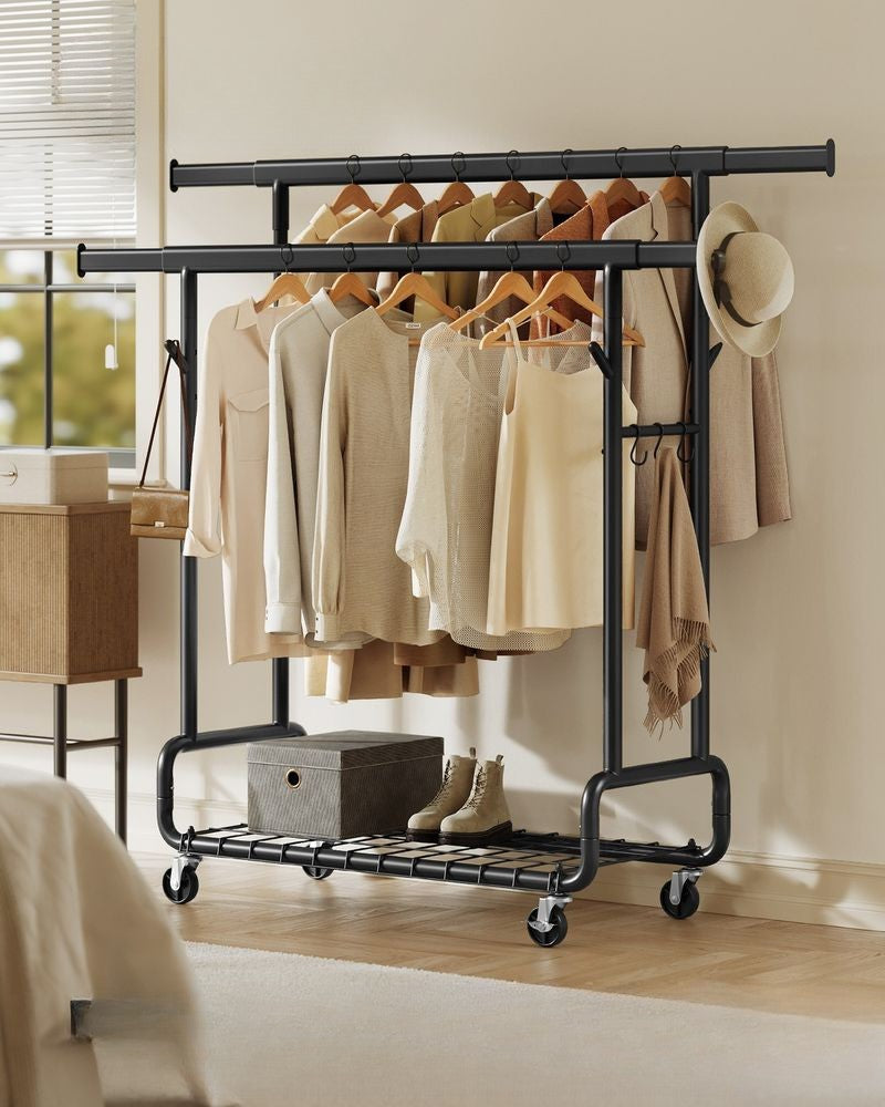 Nancy's Pienza Kledingrek - Dubbele Kledingstang - Garderoberek - Zwart - Staal