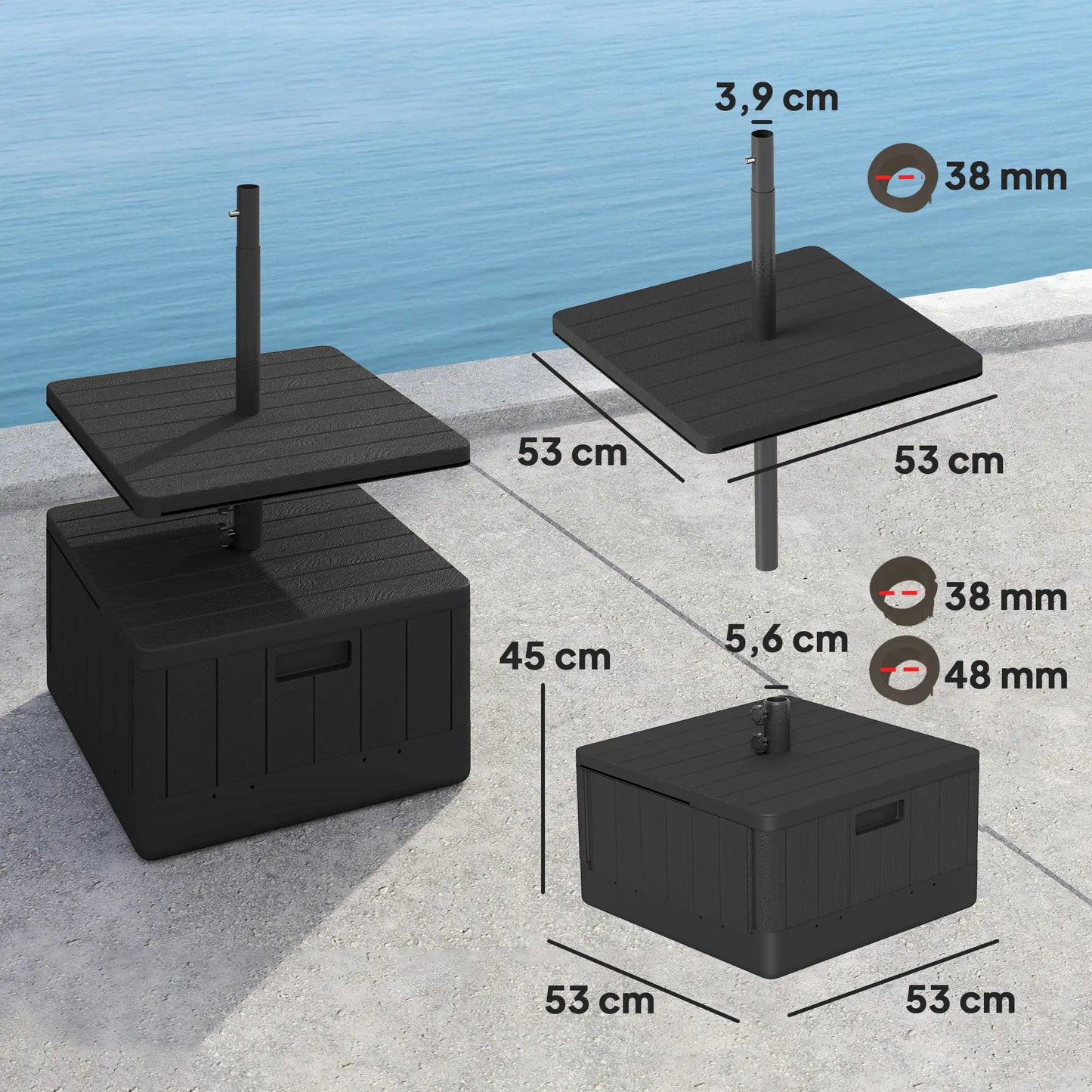 Nancy's Sousel Parasolvoet - Parasol Standaard - Parasolhouder - Parasolbak - Zwart