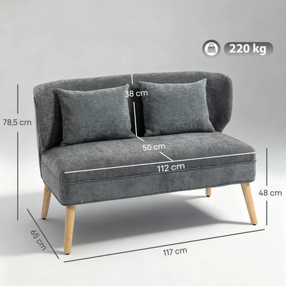 Nancy's Sepino 2-Zitsbank - Tweezitsbank - Woonkamerbank - Zitbank - Grijs - Chenille - ± 115 x 65 x 80 cm
