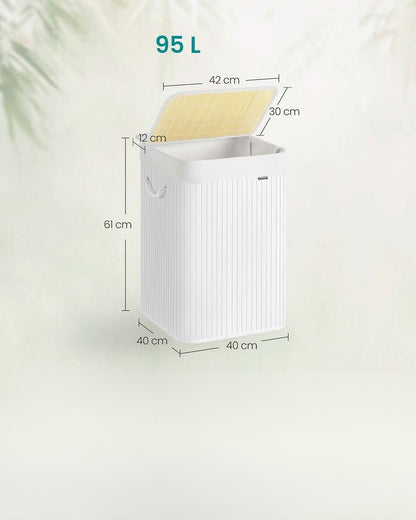 Nancy's Micigliano Wasmand - Wasbox - Uitneembare Waszak - Wit - Bamboe - 95 Liter