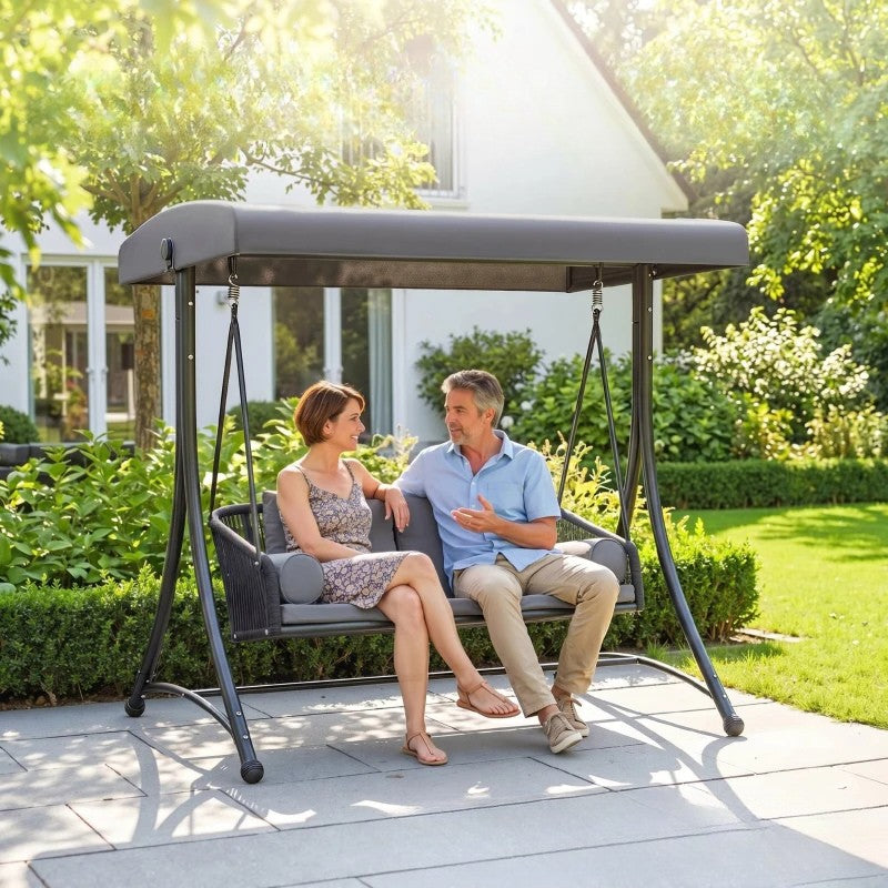 Nancy's Sorso Schommelbank - Tuinschommel - Hollywood Schommel - Verstelbaar Zonnescherm - Grijs / Zwart - ± 180 x 120 x 170 cm