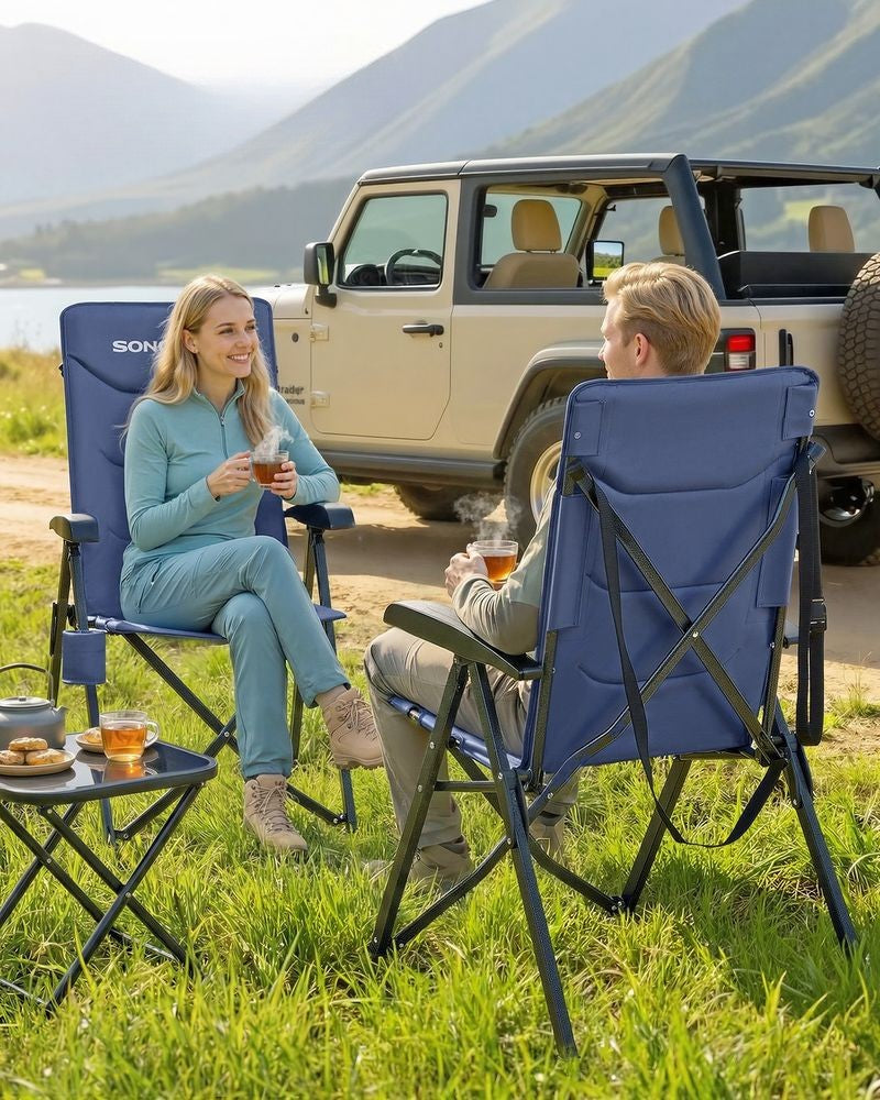 Nancy's Rovolon Campingstoel - Kampeerstoel - Met bekerhouder - Verstelbaar - Blauw