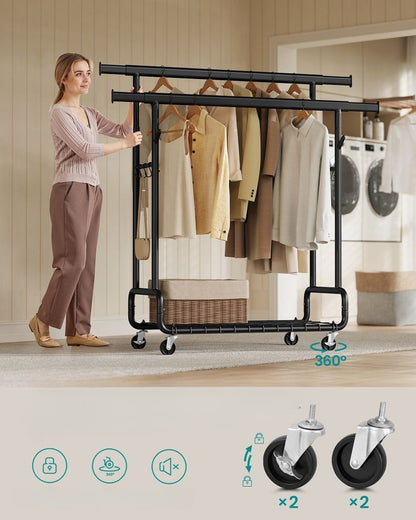 Nancy's Pienza Kledingrek - Dubbele Kledingstang - Garderoberek - Zwart - Staal