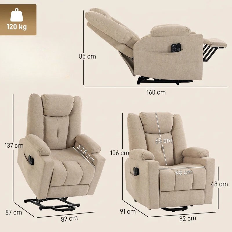Nancy's Valstrona Sta op Stoelen - Seniorenstoel - Opsta stoel - Trilmassage & Warmte - Crèmewit