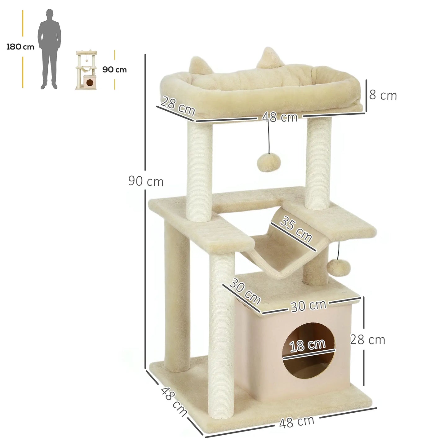Nancy's Frascati Kattenboom - Krabpaal - Crème - Pluche - ± 50 x 50 x 90 cm