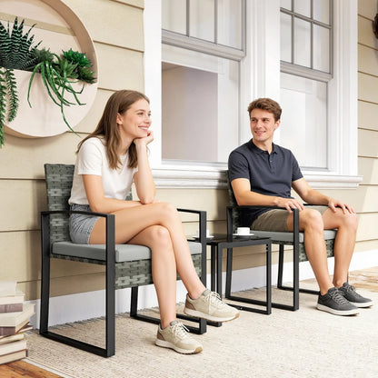 Nancy's Positano Bistroset - Tuinset - Balkonset - Weerbestendig - Zwart / Grijs - Rotan