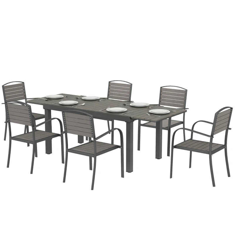 Nancy's Sarno Tuinset - 7-Delige Tuintafel Set - Tuinmeubelset - Uitschuifbare tafel - Grijs - Aluminium
