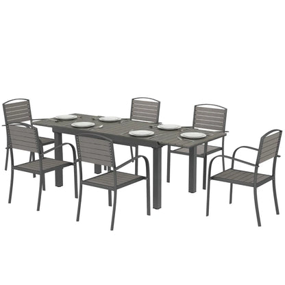 Nancy's Sarno Tuinset - 7-Delige Tuintafel Set - Tuinmeubelset - Uitschuifbare tafel - Grijs - Aluminium