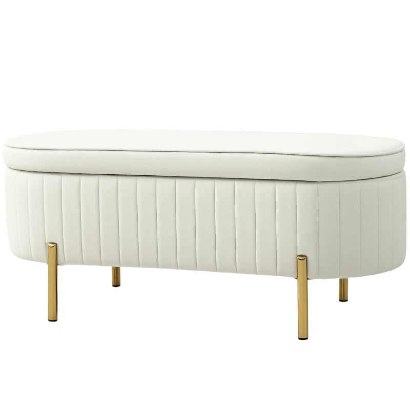 Nancy's Montese Opbergbank - Bankje met Opbergruimte - Crèmewit - Fluweel - ± 110 x 45 x 45 cm