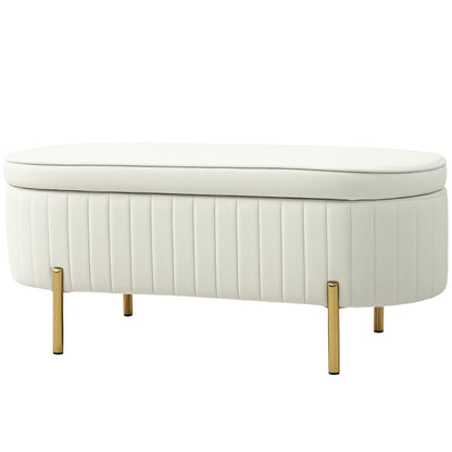 Nancy's Montese Opbergbank - Bankje met Opbergruimte - Crèmewit - Fluweel - ± 110 x 45 x 45 cm