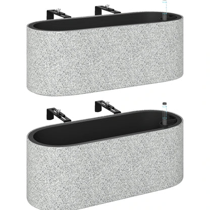 Nancy's Rigoli Plantenbakken Set van 2 - Bloembakken - Hangend of staand - Zelfbewateringssysteem - Grijs - Kunststof - ± 40 x 15 x 15 cm