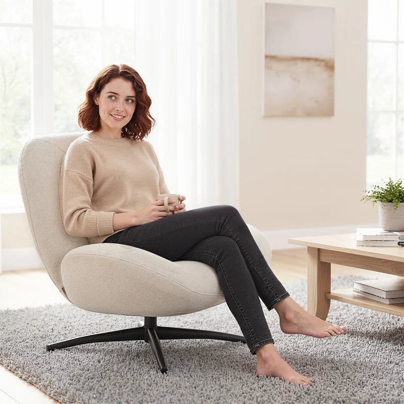 Nancy's Padola Draaifauteuil - Relaxfauteuil - Draaistoel - Crèmewit - Chenille