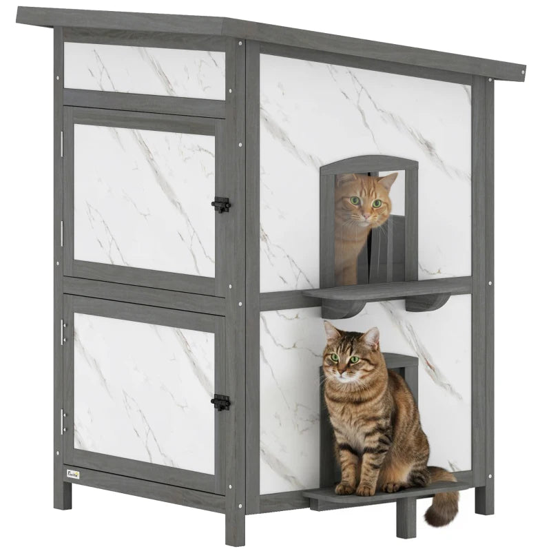 Nancy's Pesaro Kattenhuis - Kattenvilla - Kattengrot - Grijs / Wit - Dennenhout - ± 60 x 60 x 90 cm