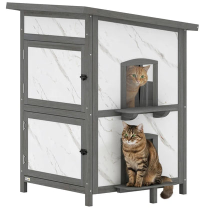 Nancy's Pesaro Kattenhuis - Kattenvilla - Kattengrot - Grijs / Wit - Dennenhout - ± 60 x 60 x 90 cm