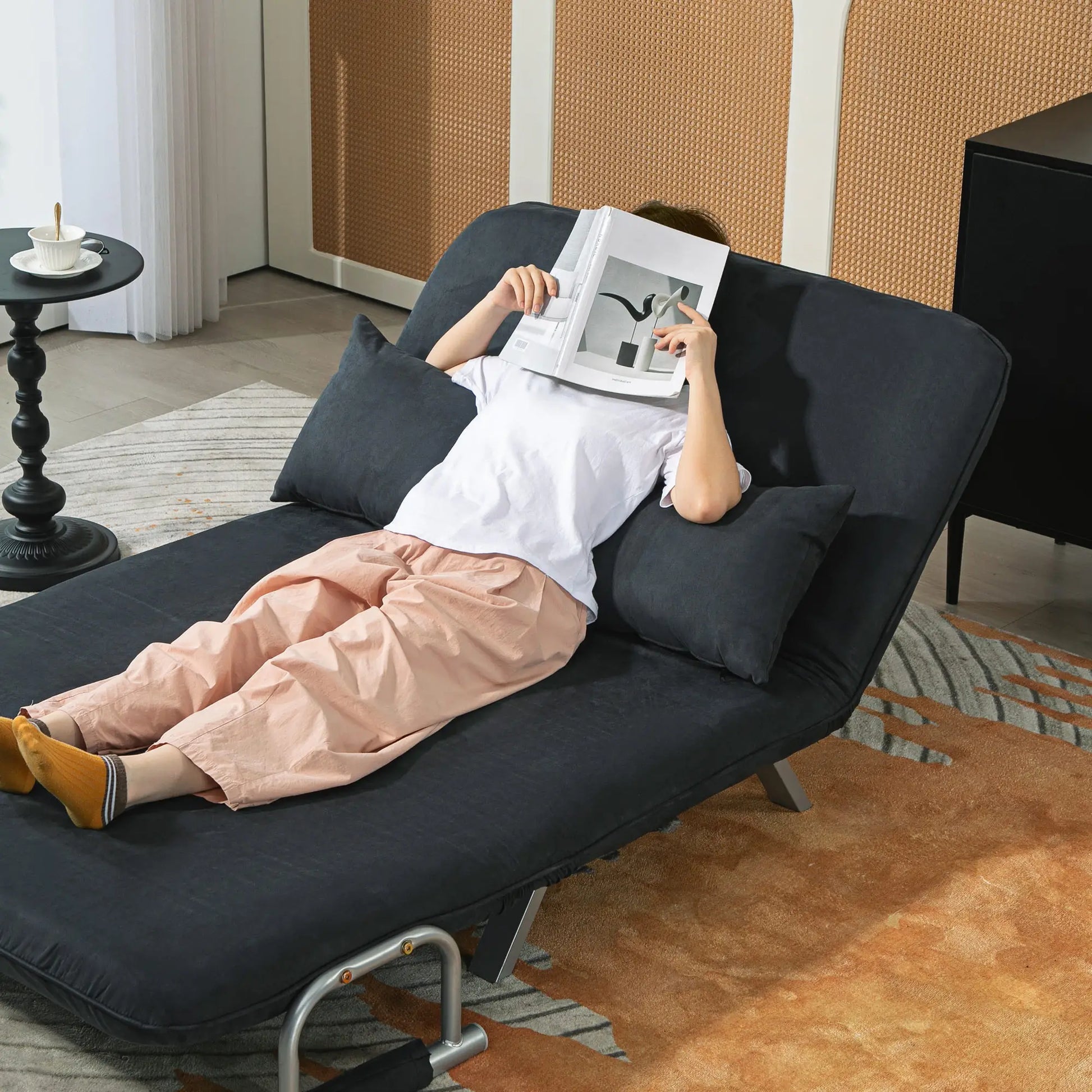 Nancy's Lobos Slaapbank - Loungebank - Opvouwbare Bank - Bank met Slaapfunctie - Zwart - Fluweel