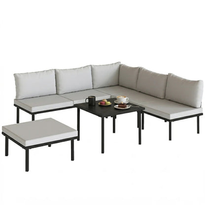 Nancy's Siniscola Loungeset - Tuinset - Lounge Set - Tuinmeubelset - 6-Delig - Grijs / Zwart