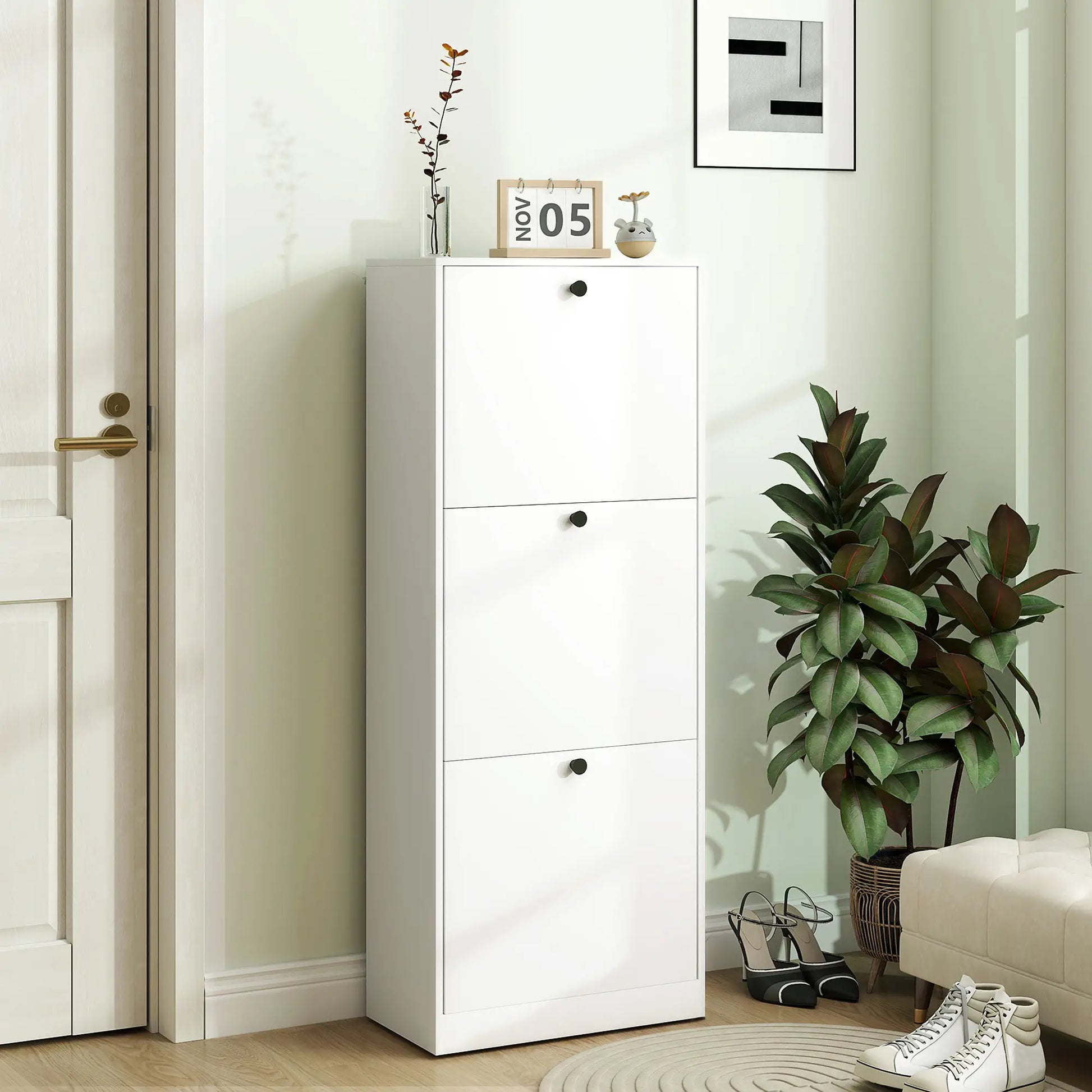 Nancy's Formigliana Schoenenkast - Opbergkast voor Schoenen - Schoenenrek - Wit - ± 45 x 25 x 120 cm