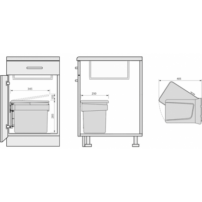 Eleganca Inbouw prullenbak - Inbouw afvalemmer - Inbouw afvalbak - Inbouw vuilnisbak - 15 Liter