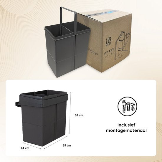 Eleganca Inbouw prullenbak - Inbouw afvalemmer - Inbouw afvalbak - Inbouw vuilnisbak - 20 Liter of 2x10 liter - Prullenbakken afval scheiden