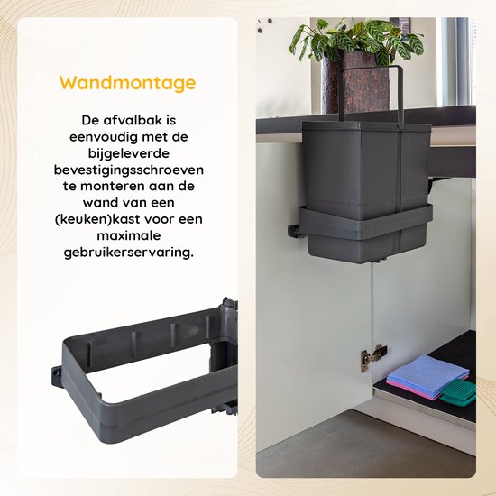 Eleganca Inbouw prullenbak - Inbouw afvalemmer - Inbouw afvalbak - Inbouw vuilnisbak - 20 Liter of 2x10 liter - Prullenbakken afval scheiden