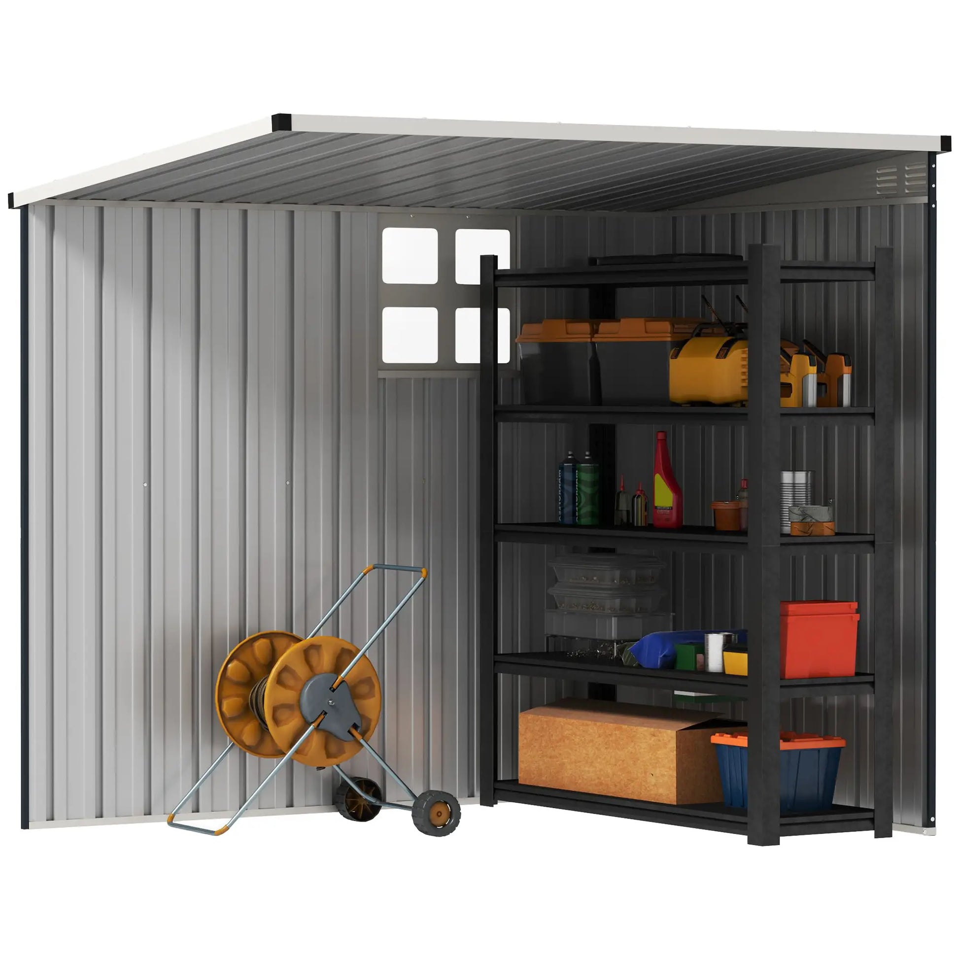 Nancy's Contigliano Opbergschuur - Tuinschuur - Tuinhuisje - Schuurtje - Grijs - Staal - ± 130 x 195 x 161/181H cm