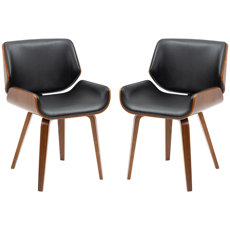 Nancy's Monterotondo Eetkamerstoelen - Set van 2 - Keukenstoelen - Retro - Zwart - Kunstleer / Hout