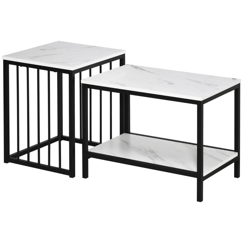 Nancy's Gagos Salontafel Set - Bijzettafel Set - Wit / Zwart - Marmerlook