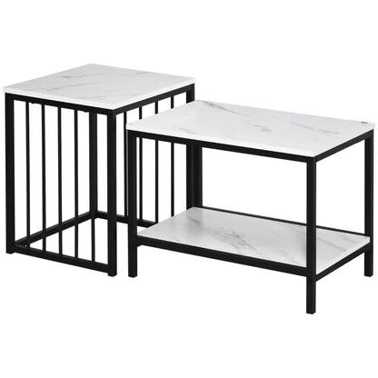 Nancy's Gagos Salontafel Set - Bijzettafel Set - Wit / Zwart - Marmerlook