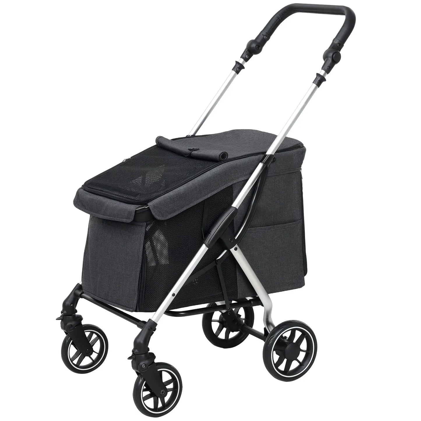 Nancy's Collegno Hondenwagen - Hondenbuggy - Kattenbuggy - Reiswagen voor Huisdieren - Grijs / Zilver